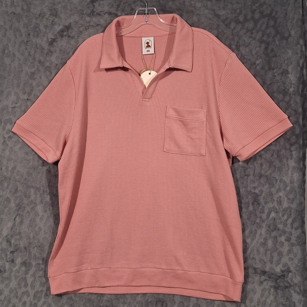 Dandy Del Mar Mens 3XL Waffle Knit Polo Shirt Pink Short Sleeve Retro Leisure